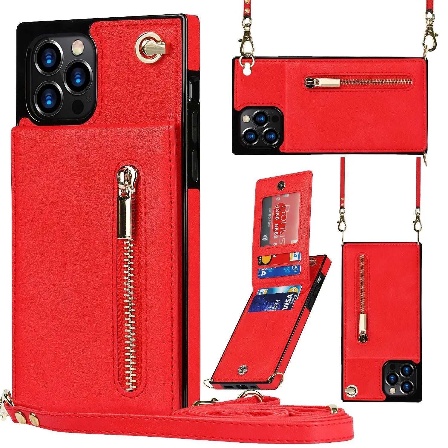 Black leather mobile phone case shown on a smartphone, demonstrating its slim protective design.