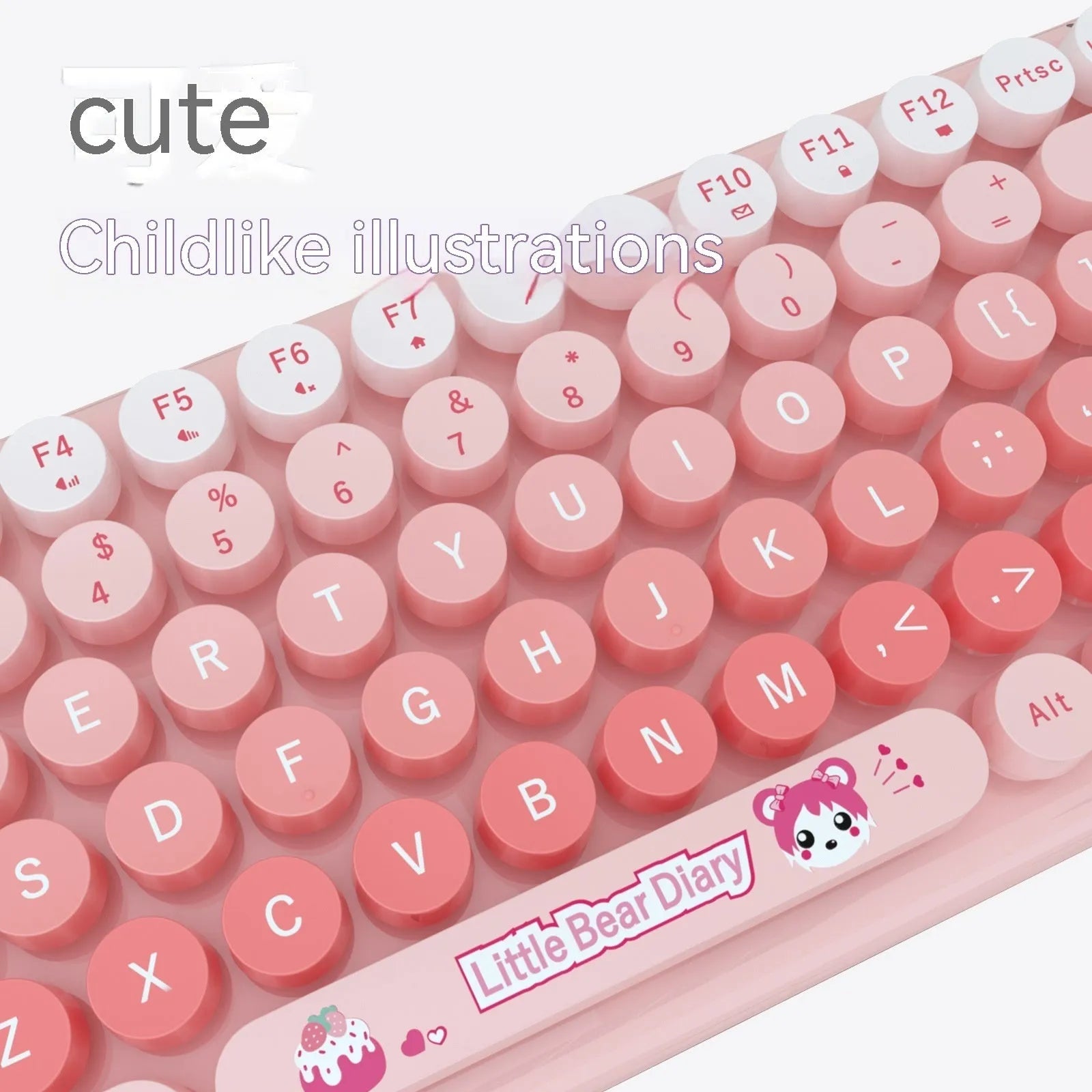 Pink cartoon wireless keyboard and mouse set with compact design for laptop and desktop use