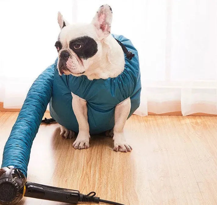 Blue automatic dog drying bag made from high-density Oxford cloth with silver-plated film lining, suitable for small to large dogs