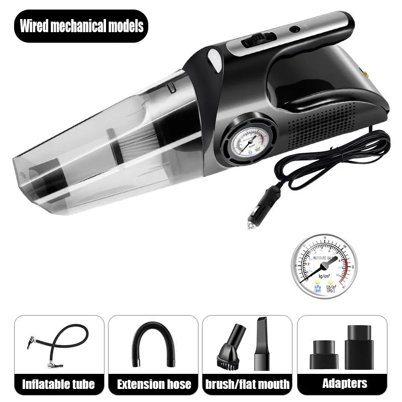 Cordless rechargeable wet dry vacuum cleaner with attachments on a hard floor
