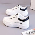 Women's Korean-style white leather shoes with cross straps and round toe