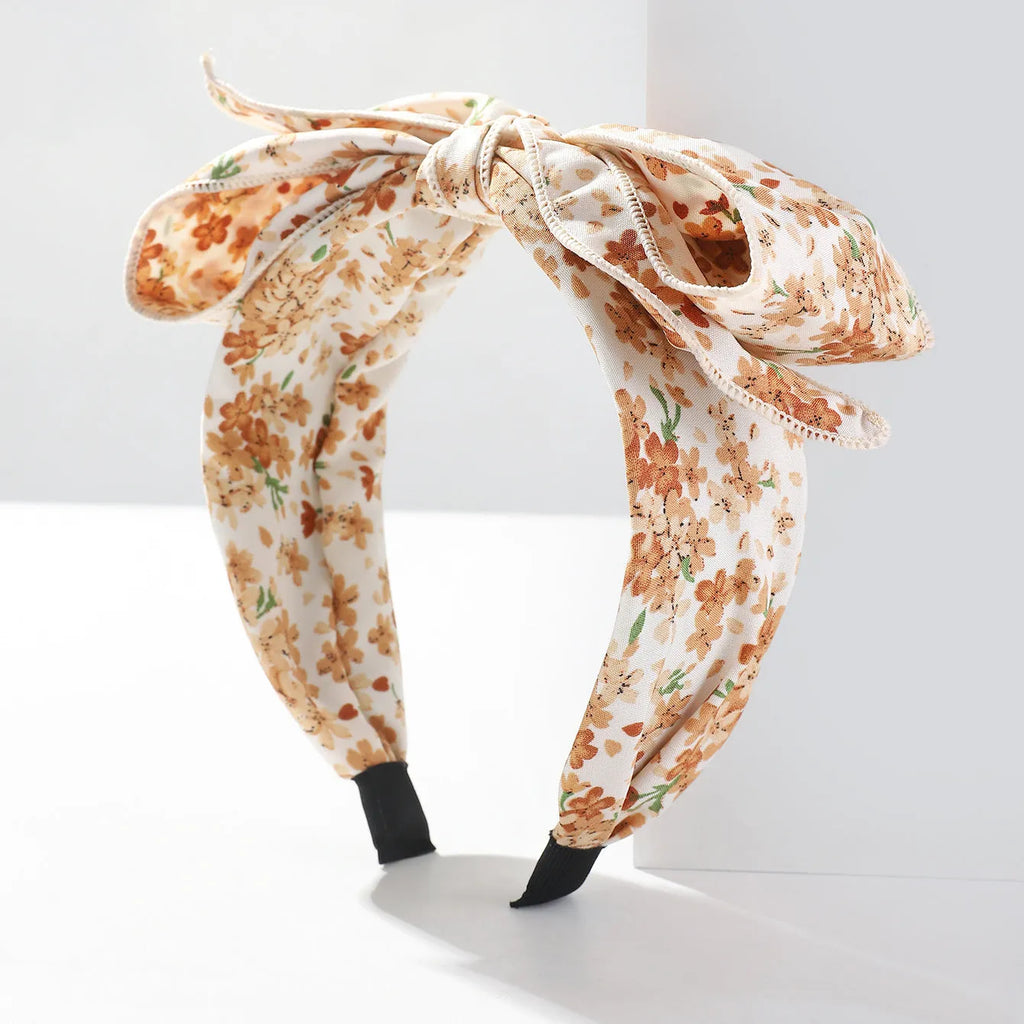 Floral French printed hair bow hair band in cloth with orchid and daisy design, pastoral style, one hair band