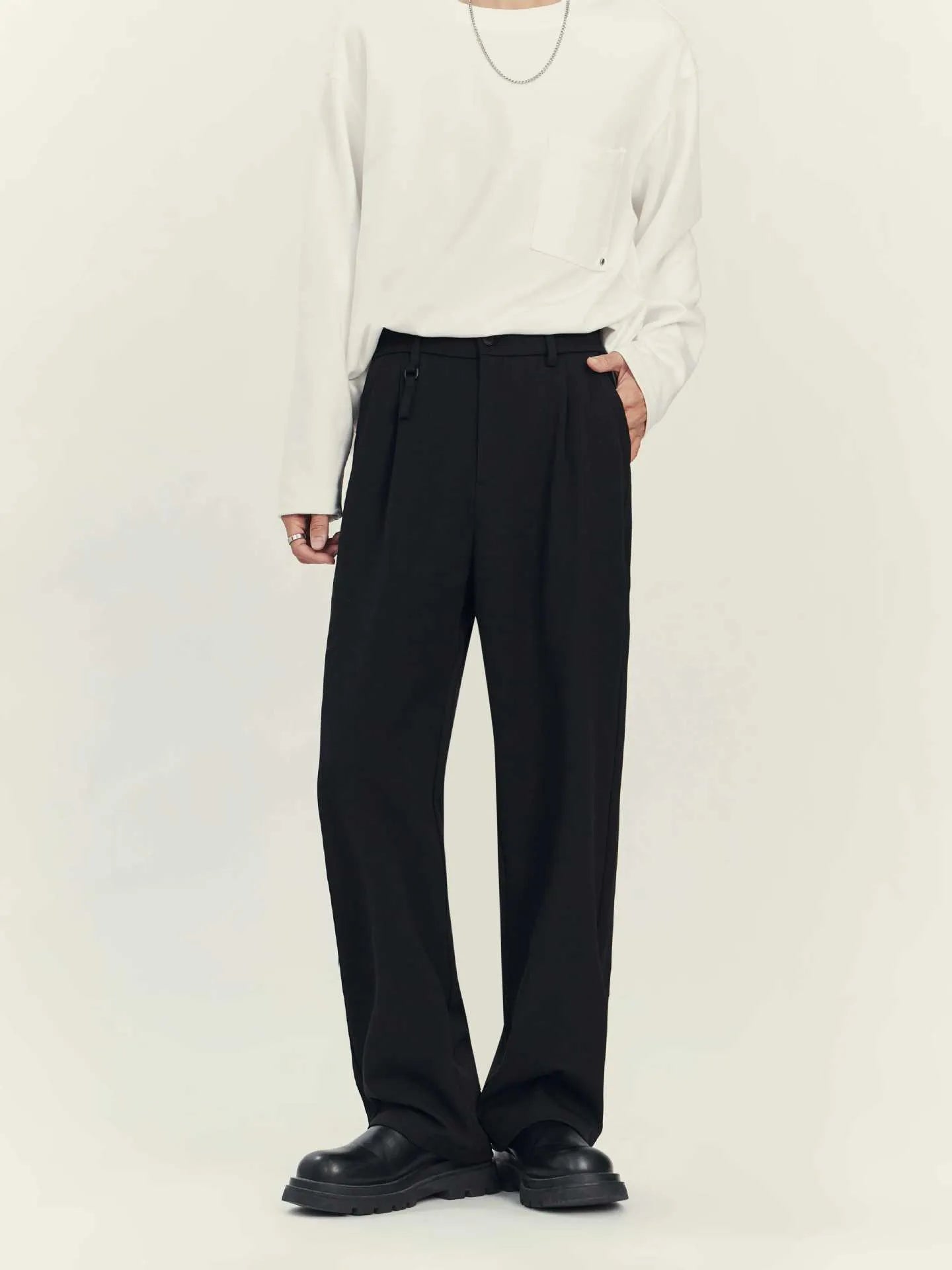 Business casual draping suit pants in straight leg fit with polyester blend fabric