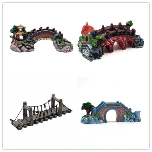 Resin aquarium bridge ornament for fish tank and fish globe landscaping, small version 19cm long
