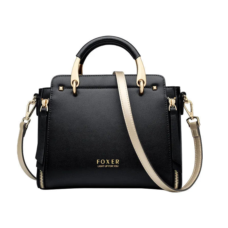 FOXER small handbag colour contrast design black blue red white positive trapezoid shape