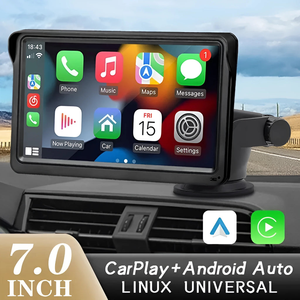 7-inch car multimedia display screen with wireless CarPlay and Bluetooth 5.0 connectivity for vehicle installation