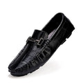 Men's low-cut casual leather shoes with a belt buckle on the upper, shown in available colours.