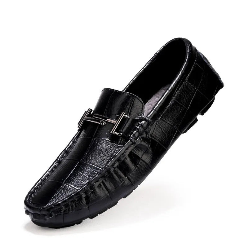 Men's low-cut casual leather shoes with a belt buckle on the upper, shown in available colours.