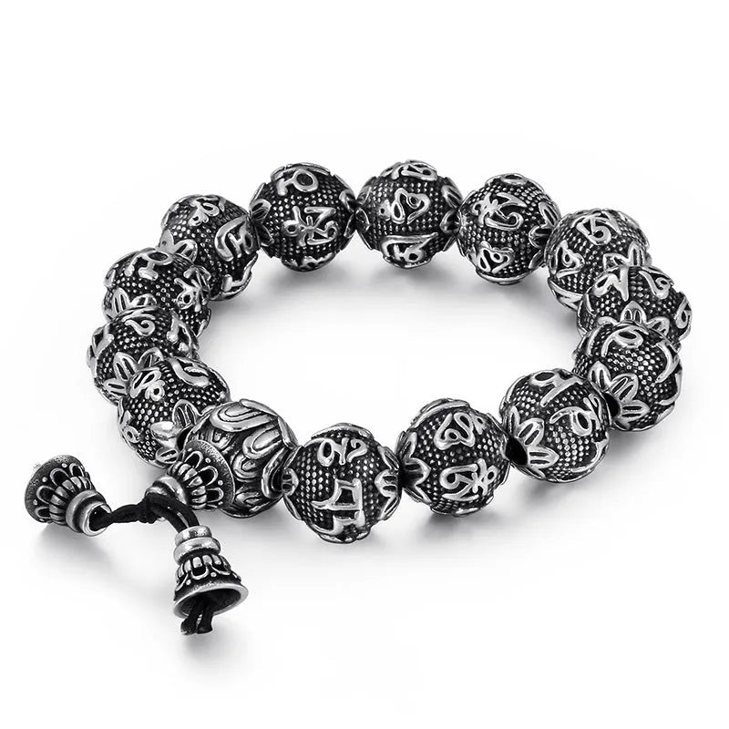 Titanium steel cast unisex bracelet with engraved text in 13mm width on plain background