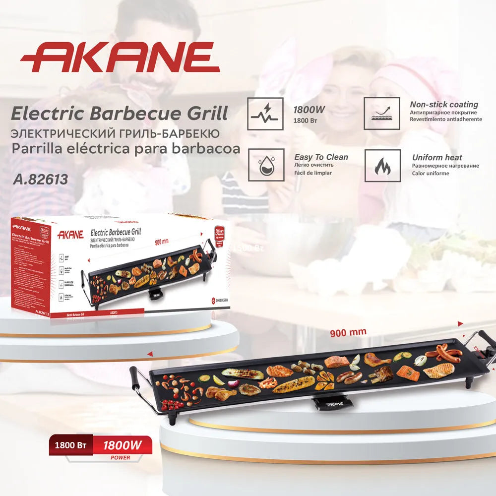 Square home multi-function electric grill pan with non-stick surface and iron construction, EU plug