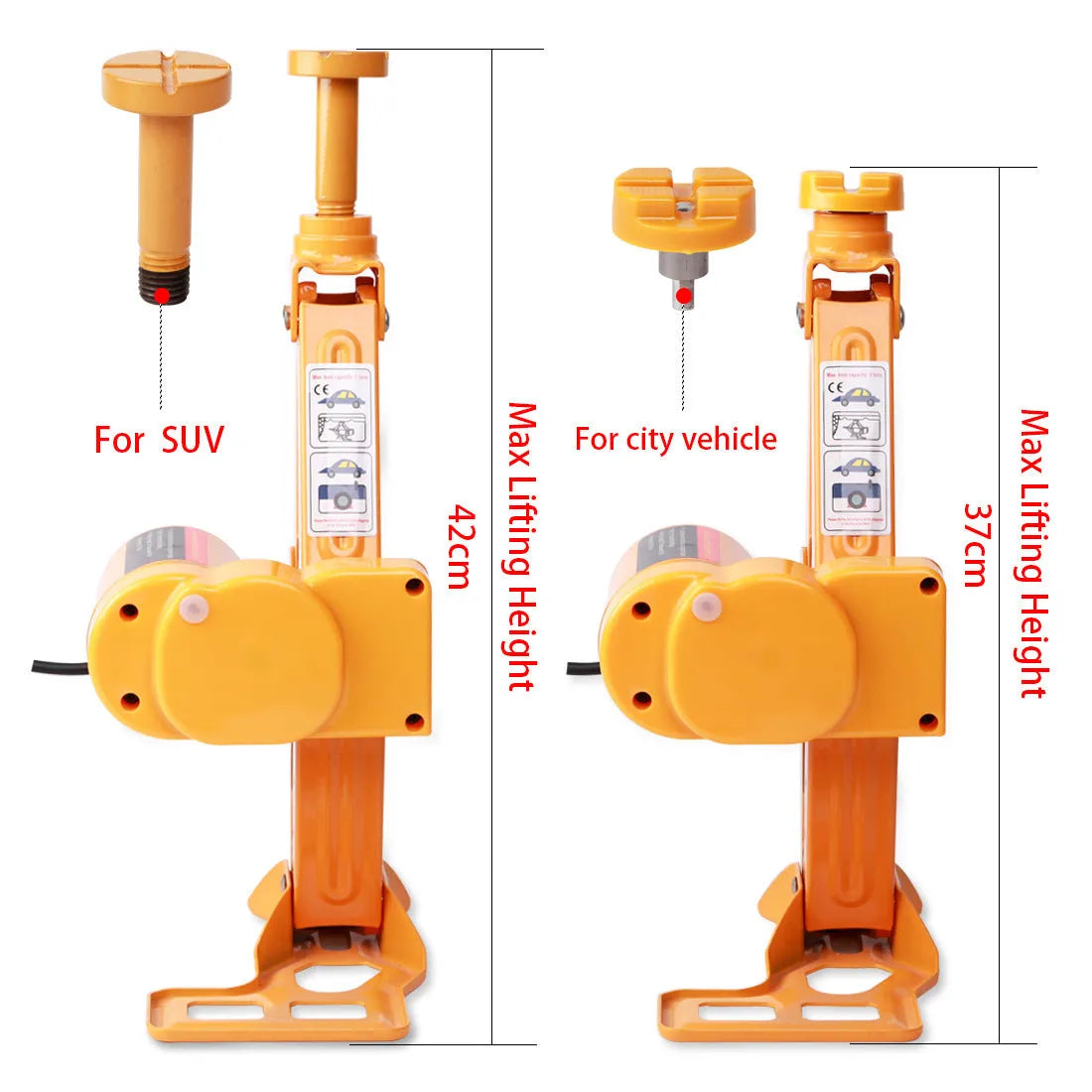Yellow steel 12V electric car jack and wrench set for emergency tyre changes