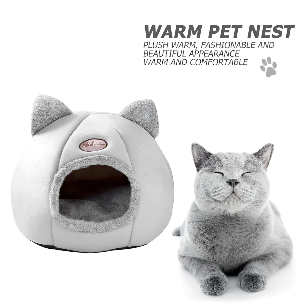 Large enclosed cat winter nest with fleece interior and sofa bed design