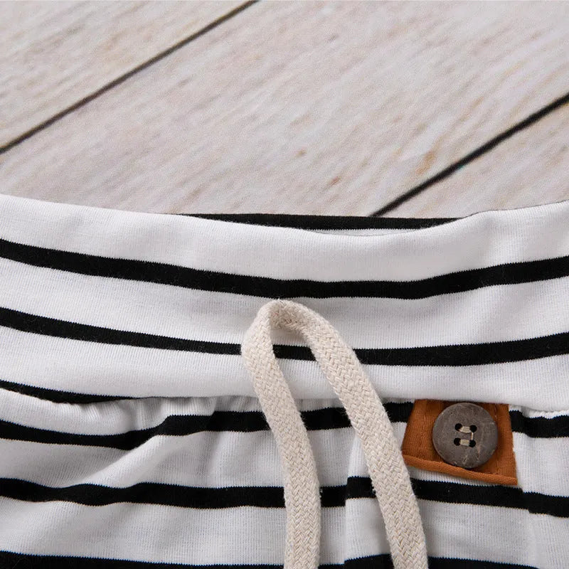 Children's striped cotton three-piece set with hat, top, and pants in Mibaise colour