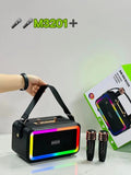 M3201 portable Bluetooth speaker in black, dark brown, or orange red with microphones and cables