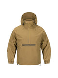 Men's loose grey hooded sweater jacket with half-zip front in rabbit fur corduroy fabric