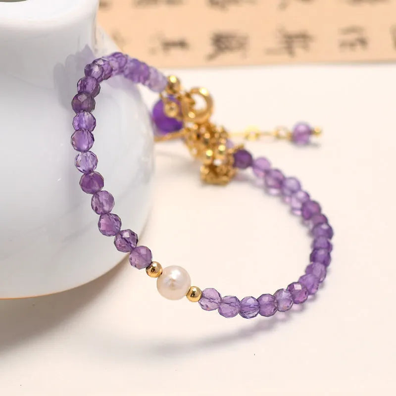 Amethyst Chinese-style crystal women's bracelet with electroplated finish and diamond-shaped stones