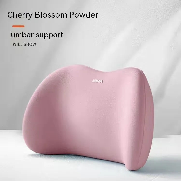 Black memory foam car headrest pillow and matching lumbar support pillow with a milk silk cover.