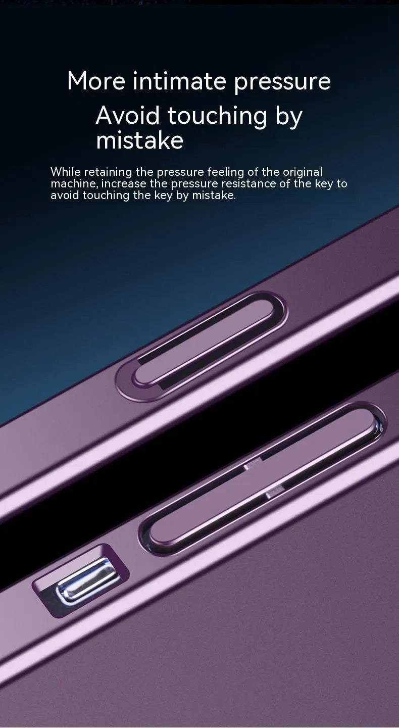 Magnetic iPhone case with large transparent window and invisible bracket in dark purple colour