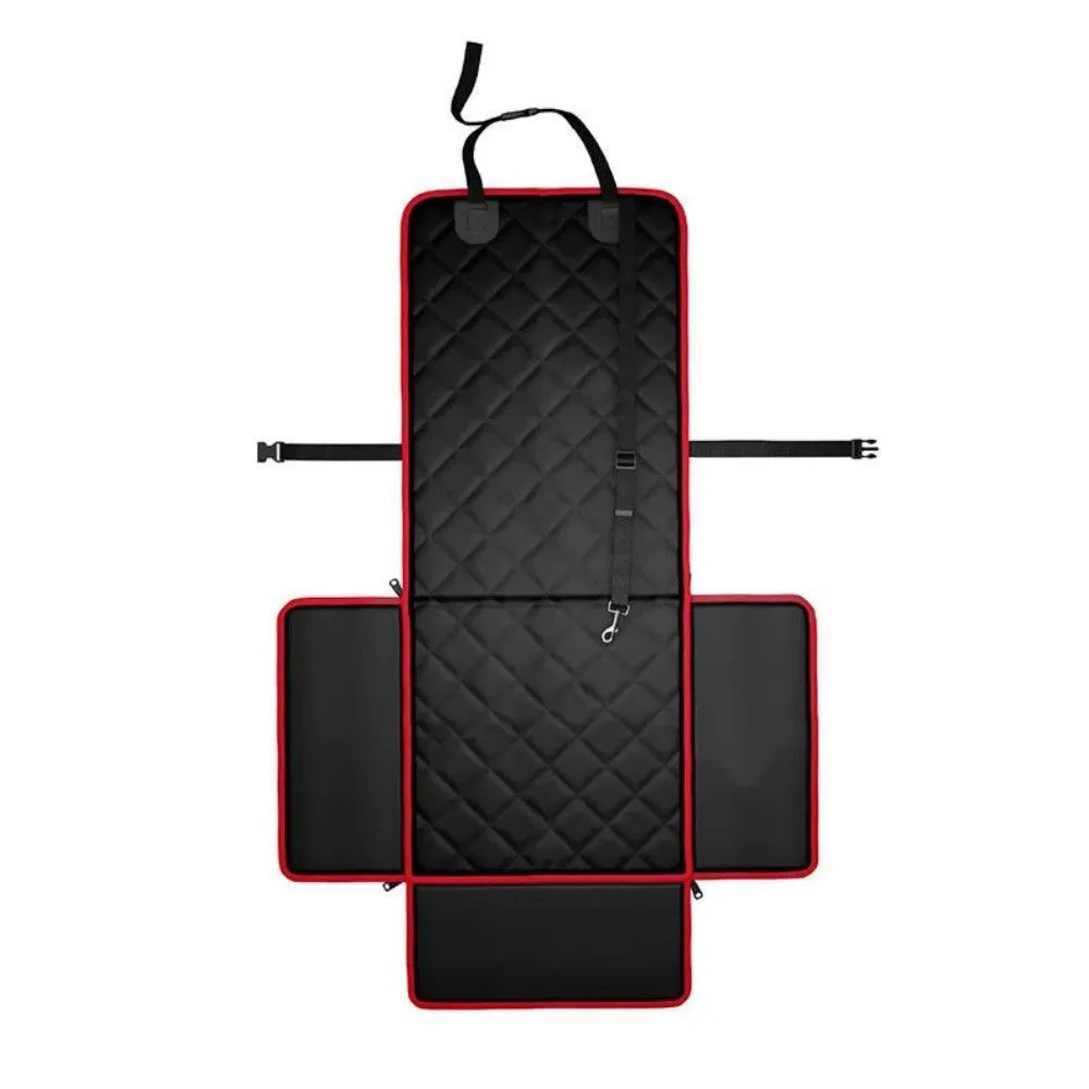 Black non-slip dog car pad placed on a vehicle's front passenger seat