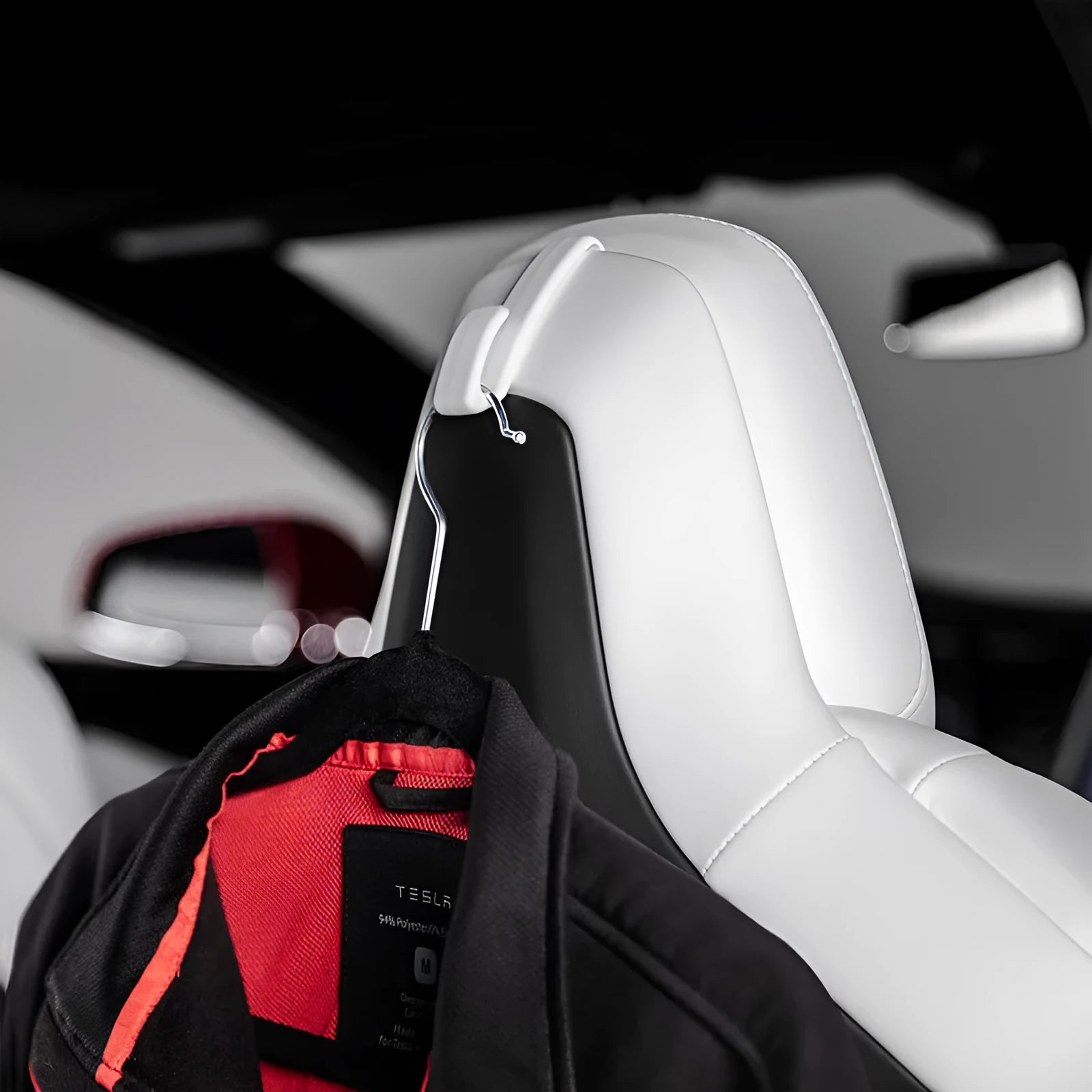 Metal car seat clothes hook for Tesla Model S and Model X, 26x20 cm, silver finish, designed for second-generation seat gap installation.