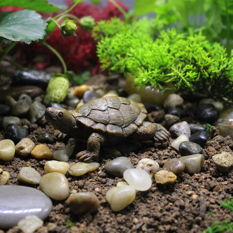 Realistic green and brown resin turtle garden ornament for miniature landscapes