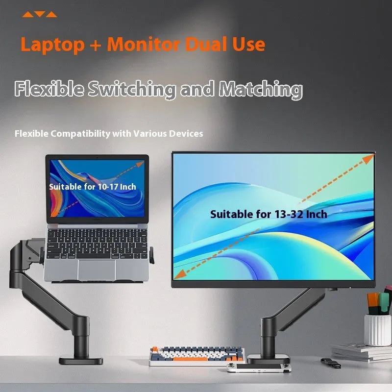 Aluminium alloy suspended cooling laptop bracket with height adjusting mechanical arm on desk