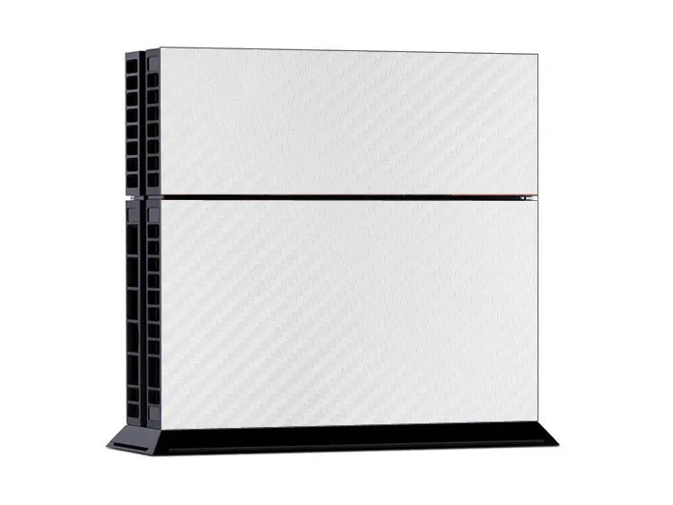 PS4 console with applied carbon fibre style vinyl decal in black, showing smooth, bubble-free coverage.