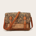 Women's printed PU crossbody bag in pansy pattern with single shoulder strap.