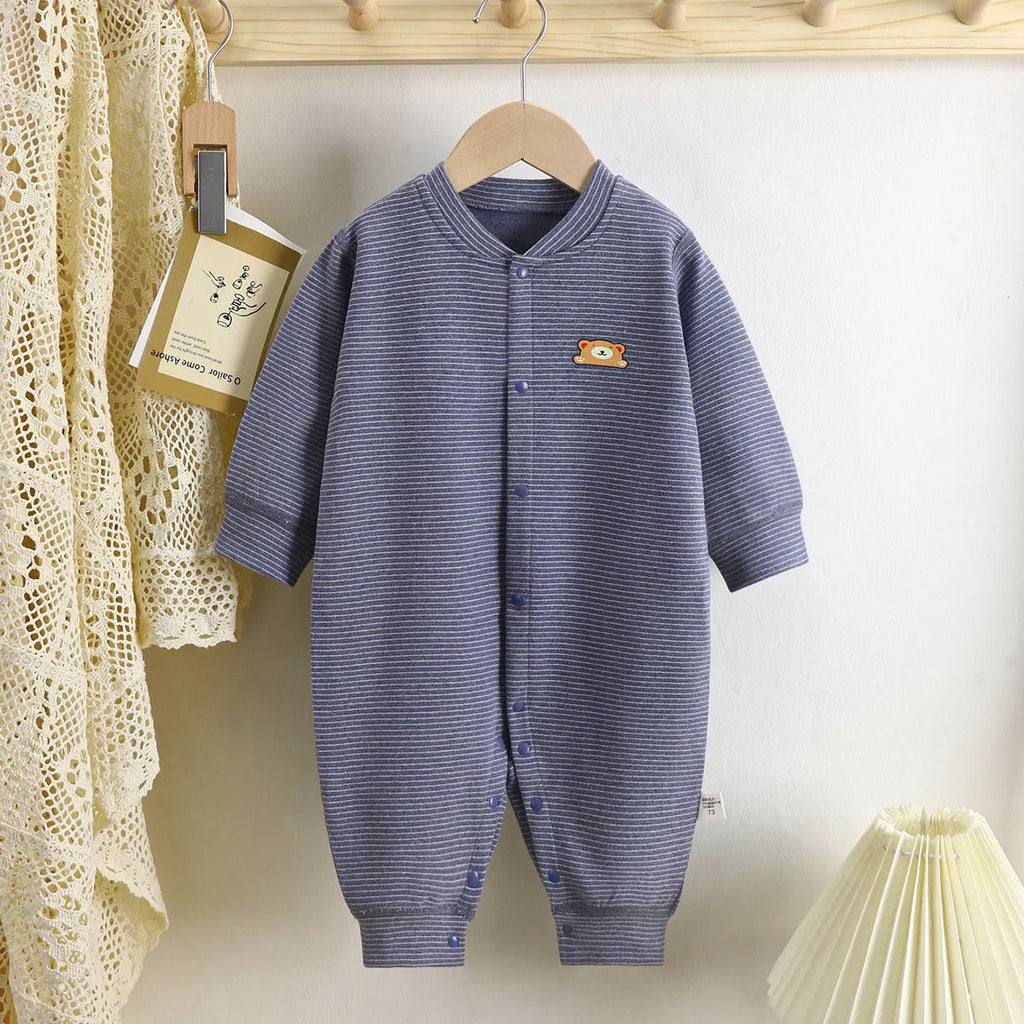 Baby Dralon striped romper jumpsuit in thickened polyester fibre with hide hooks closure, suitable for 66-90cm height