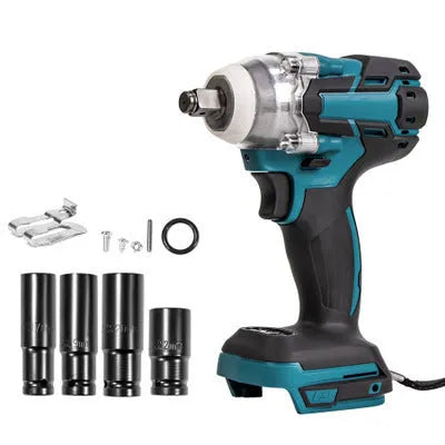 Orange dual-use brushless electric wrench with 12.5mm square drive and lithium battery for automotive use
