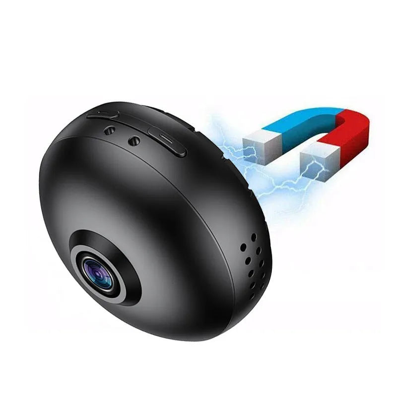 1080p wireless Wi‑Fi indoor surveillance camera with USB cable on a white background