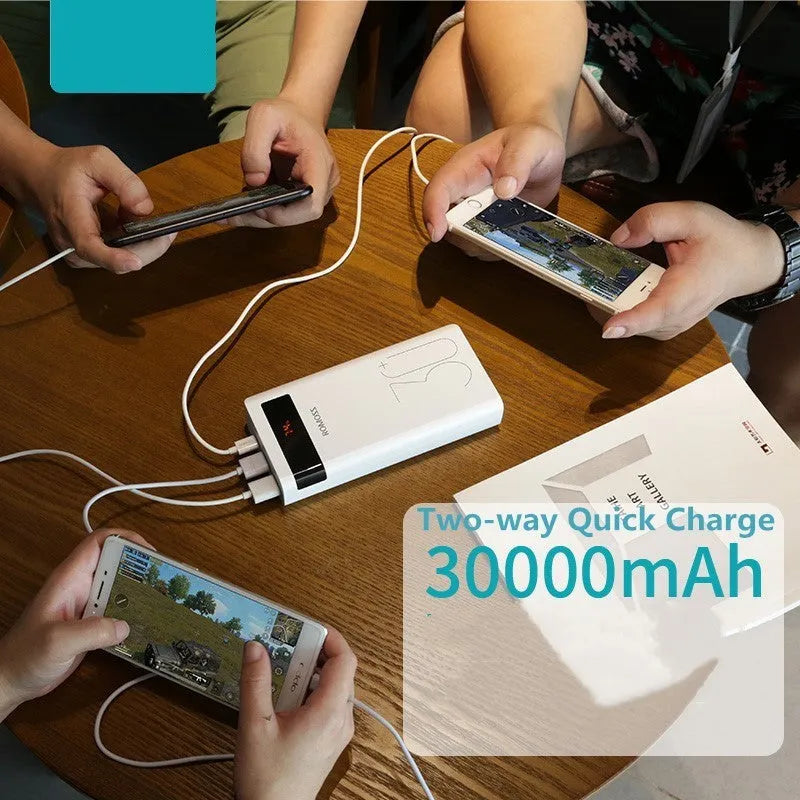 White Roman style power bank, 30000 mAh, digital display, multi U port, L167mm x W80mm x H32.8mm