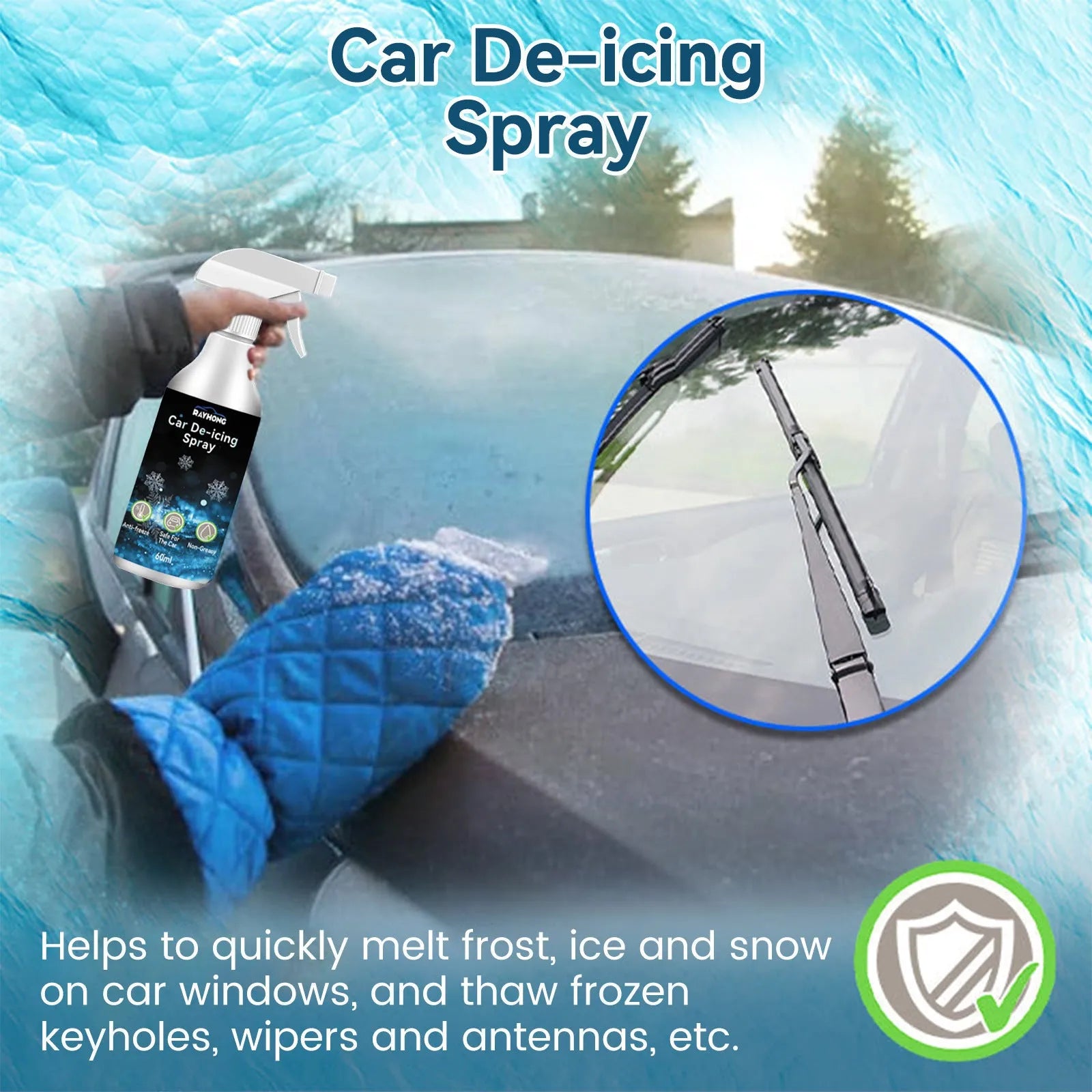 60ml bottle of car window deicing spray and snow melting agent.