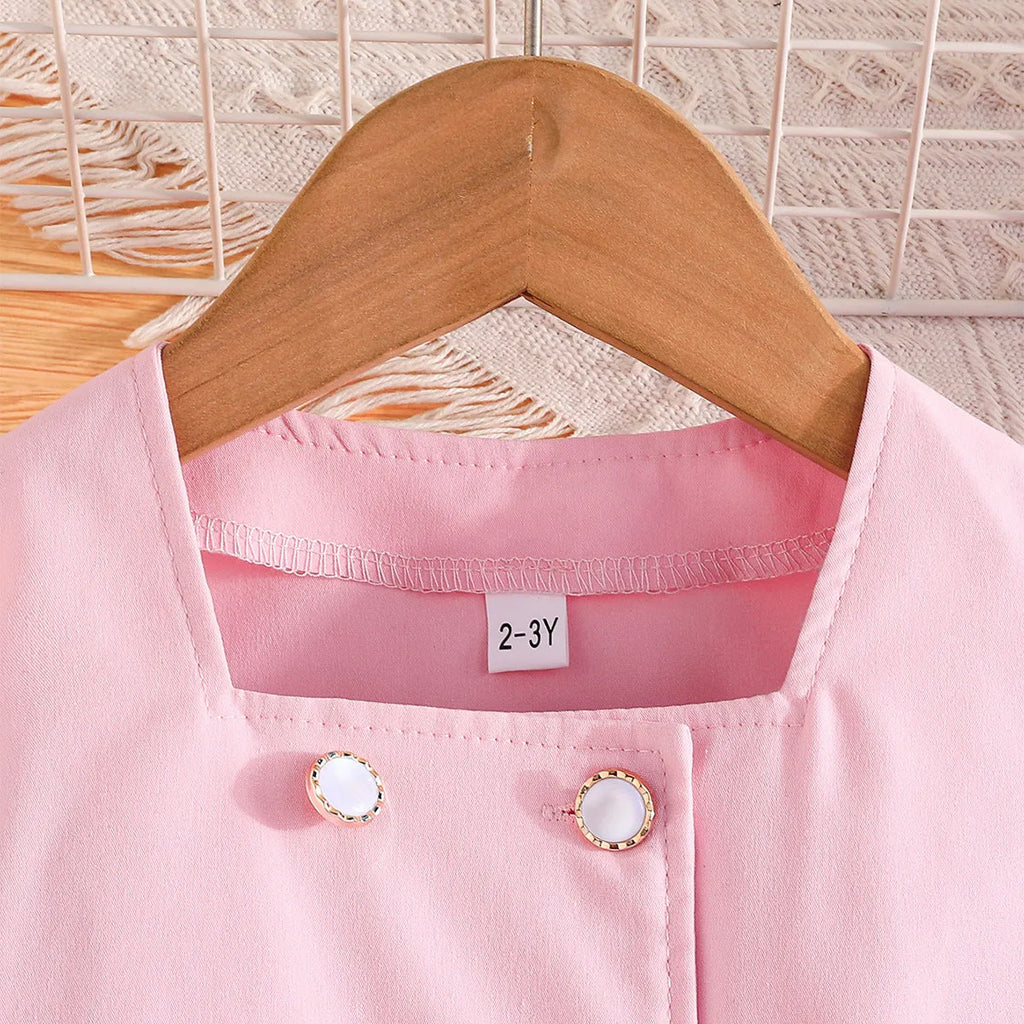 Girls' solid colour mesh sleeve top and bell-bottom trousers suit in polyester