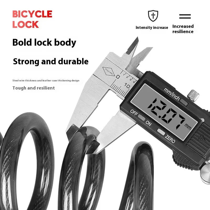 Password double open anti-theft steel cable bicycle lock 100cm black and orange with light option