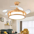 Japanese invisible ceiling fan lamp with wood lampshade, ABS blades, beige or yellow, 42 or 48 inch, 220V