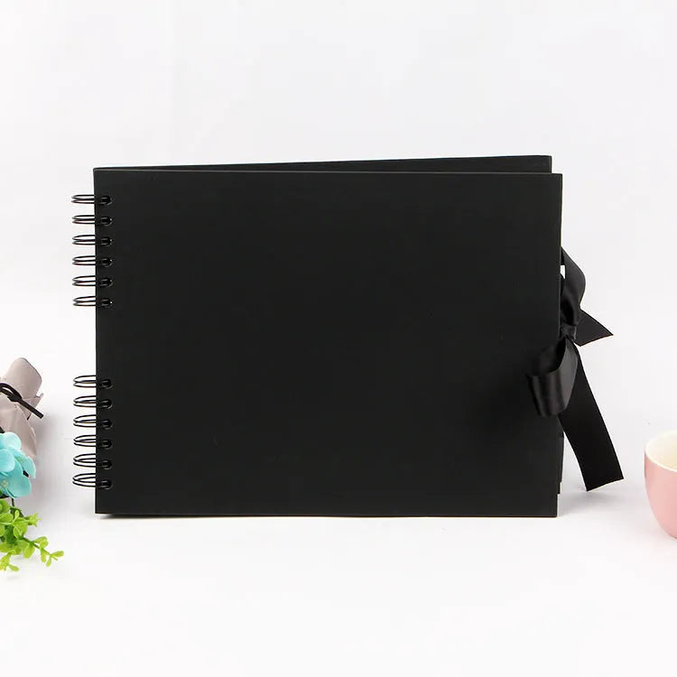 DIY handmade spiral bound photo album with yellow kraft paper or black cardboard cover