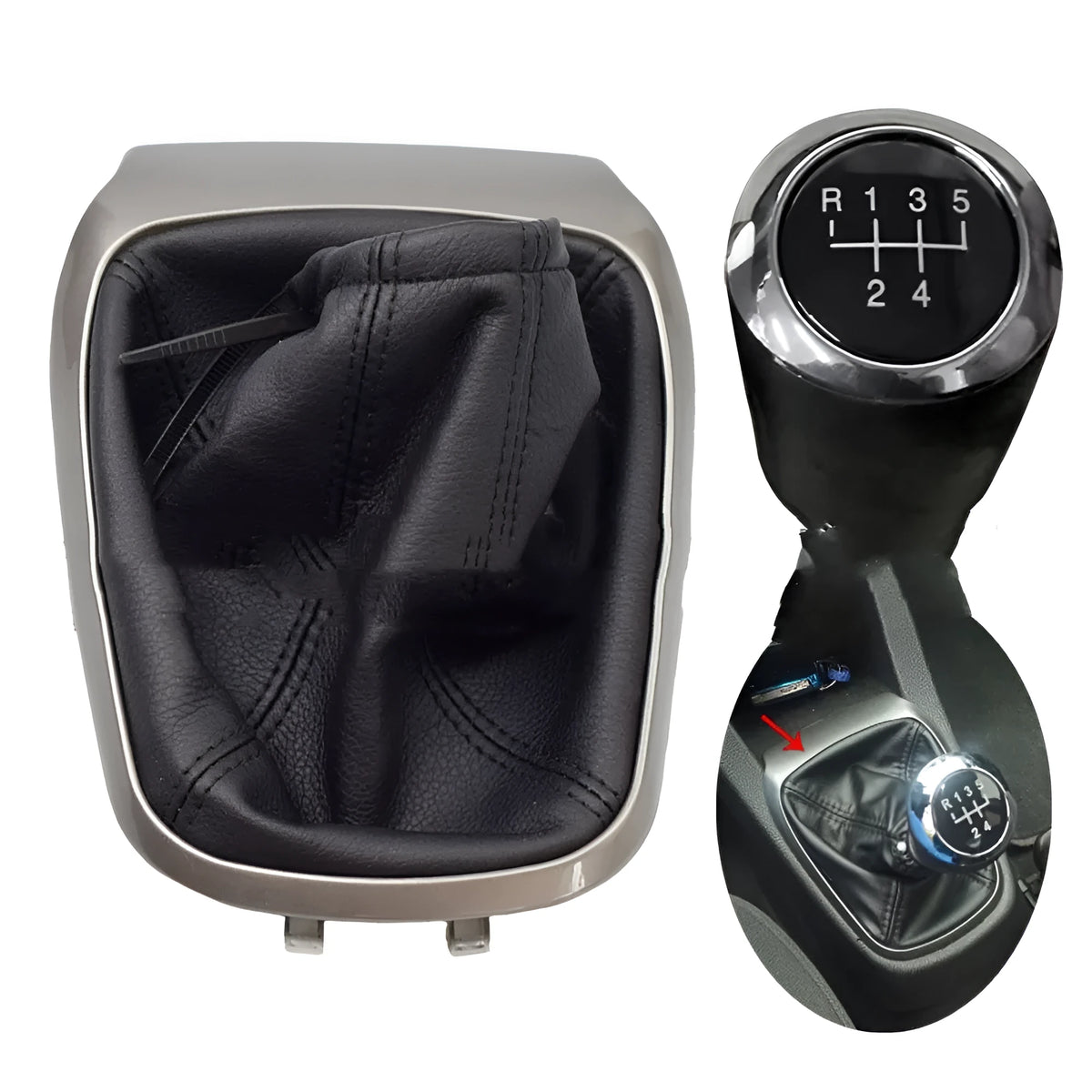 Black leather gear knob cover for Chevrolet Sonic Aveo T300 2011-2015 5-speed plastic headgear