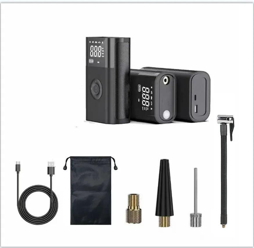 T2191-2 wireless digital handheld air pump with LCD display and multiple valve adapters