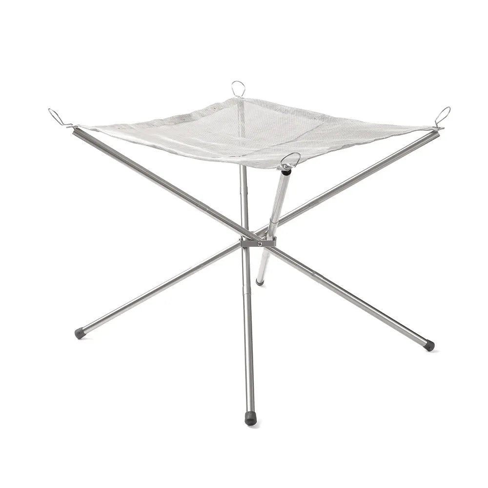 Silver stainless steel barbecue grill with cooking grate, shown in medium and large size options.