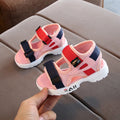 Toddler beach shoes with super fibre leather upper, rubber antiskid sole, Velcro fastening, black pink white, sizes 21-30