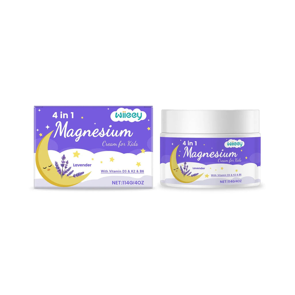 114g jar of lavender-scented 4-in-1 magnesium cream for kids with vitamins
