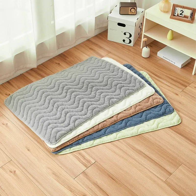 Thick plush rectangular pet mat for dogs and cats in blue coffee grey green or white