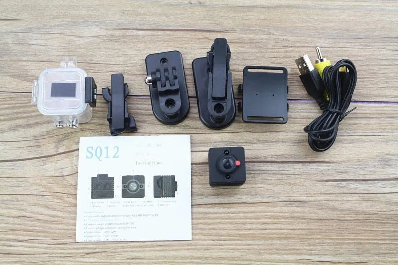 SQ12 Mini Camera HD 1080P waterproof night vision camcorder in black plastic body