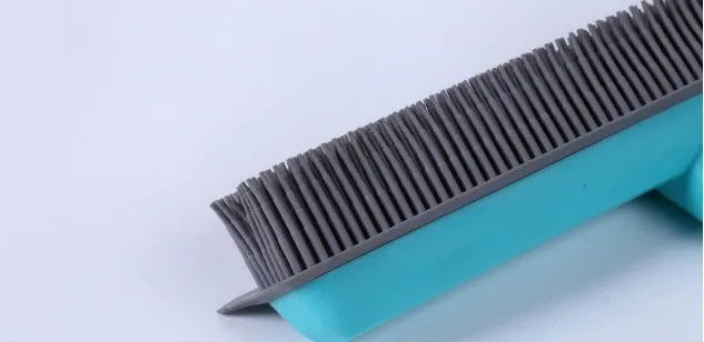 New extra long handle rubber bristles sweeper squeegee for pet cat dog hair fur broom in blue colour on indoor floor