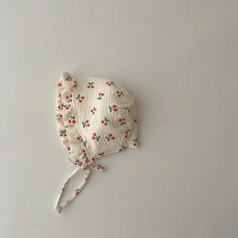 Cotton baby sun hat with full moon dome crown and floral pattern, 38-44cm for 0-12 months