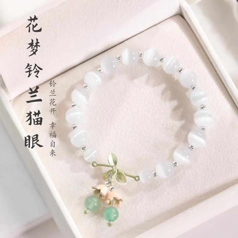 Electroplated opal cat's eye stone beaded bracelet with diamond-shaped beads for women in multiple colour variations