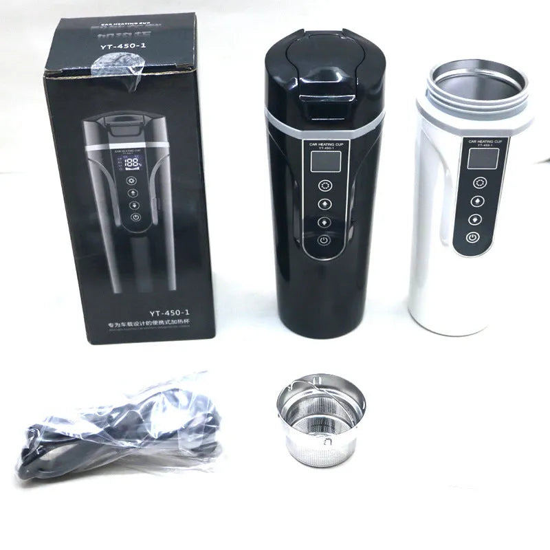Portable car heating cup with smart touch digital display and 400ml food-grade 304 stainless steel inner