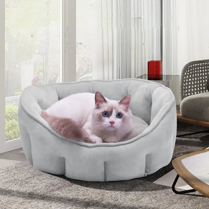 Plush thickened cat kennel mat house with removable hammock in grey green pink yellow colours