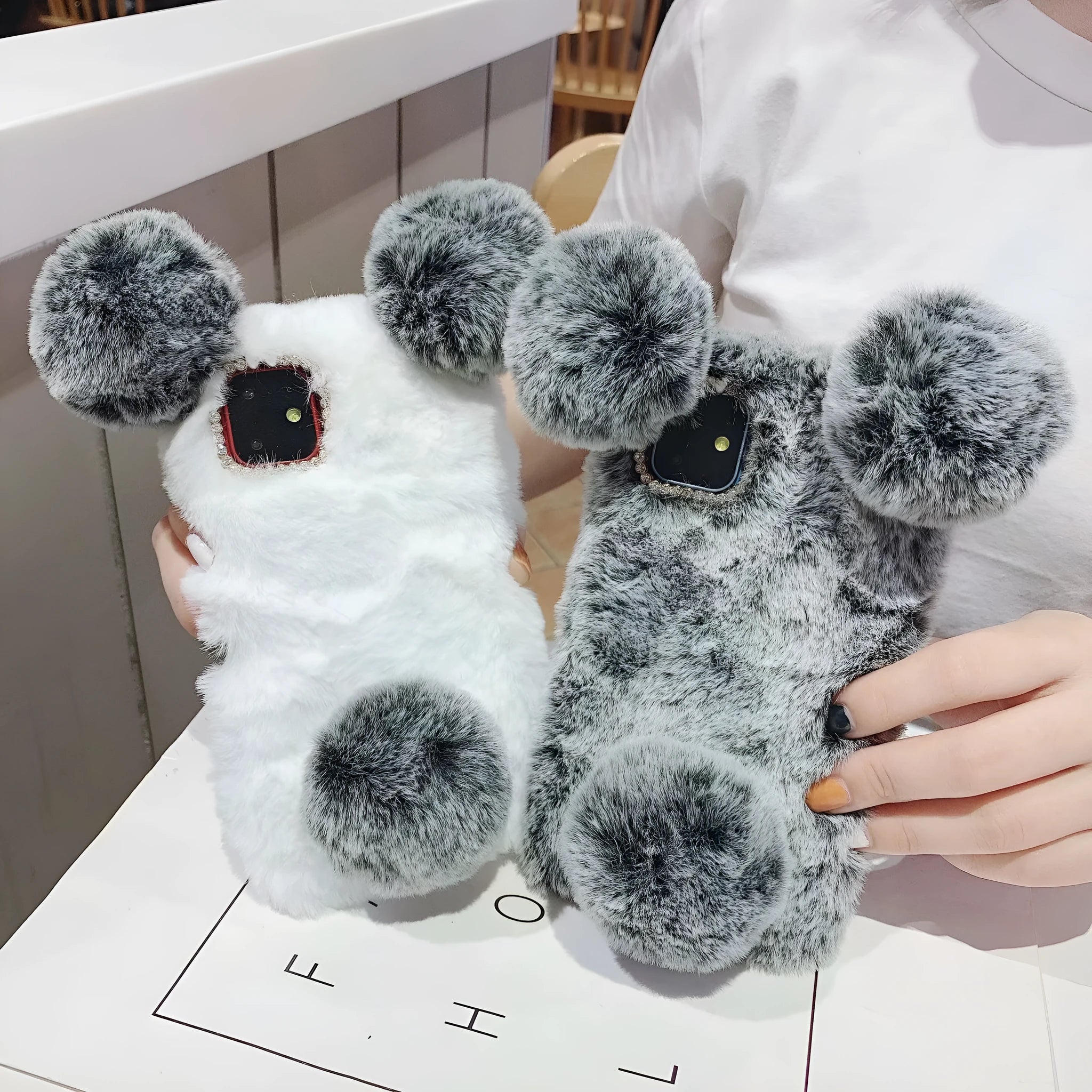 Bear plush protective iPhone case in grey colour with cartoon style design